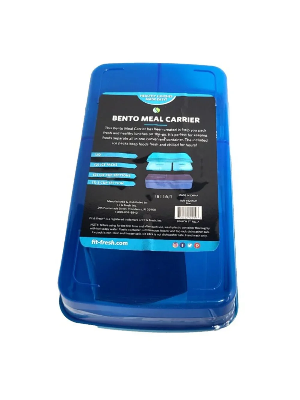 Fit & Fresh 4 Pc Bento Meal Carrier Blue 2 Snap In Ice Packs 3 Section w Lid NEW